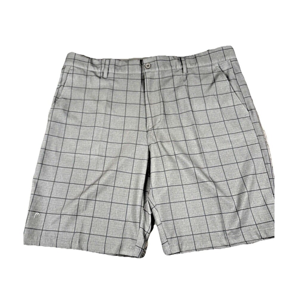 Head Men’s Performance Shorts 36 Gray Windowpane Plaid Preppy Golf Outdoors